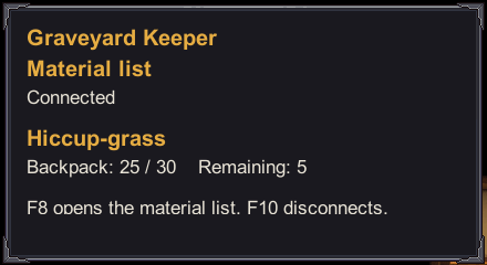 English in-game Hiccup-grass material list, with 25 held, 30 required and 5 remaining