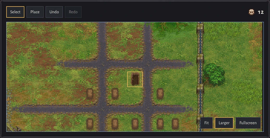An exhumed grave is selected in the enlarged cemetery view